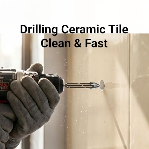 Carbide Tip Tile Drill Bit Set, 7 Piece Cross Head with Hex Shank, 3-12mm, for Ceramic, Glass, Concrete, Brick, Wood, Plastic