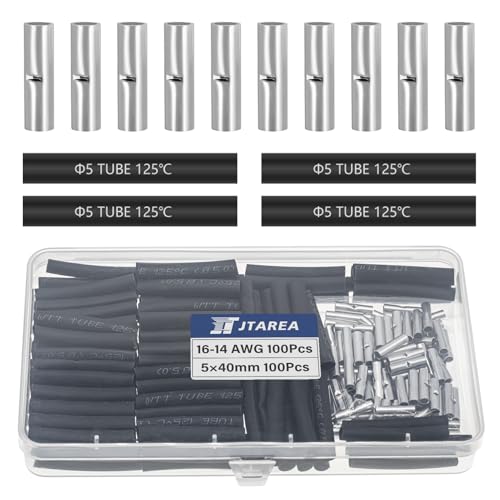 16-14 AWG Non Insulated Butt Connectors Crimps 16-14AWG with Heat Shrink Tube Pure Copper Wire Uninsulated Crimp Connector Splice for 16-14 AWG Gauge Wiring (Pack of 200pcs) - style: 16-14 AWG