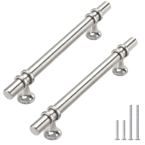 Haliwu 10 Pack 5 Inch Brushed Nickel Cabinet Handles | 128mm Hole Center, Solid Aluminum and Zinc Alloy, Kitchen Pulls Hardware for Bathroom Drawer Dresser - color: Brushed Nickel, size: 5-inch (128mm) hole spacing