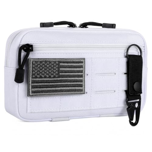 FRTKK Tactical Molle Admin Pouch Utility Laser Cut EDC Tool Pouch Bag Horizontal Modular Pouches Include US Flag Patch and Keychain - color: White