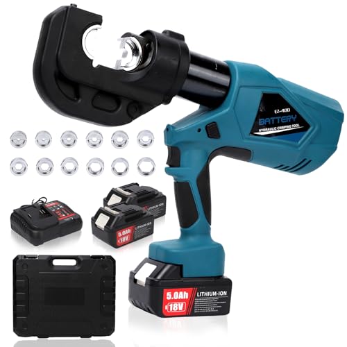 Hydraulic Crimping Tool 12-Ton, Cordless Electric Crimper Kit with Dies