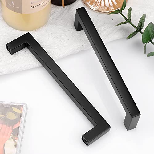 Probrico (10 Pack) Flat Black Cabinet Pulls Stainless Steel Drawer Handles 6-3/10 Inch(160mm) Hole Center Modern Cabinet Hardware for Kitchen Bathroom - color: Black, size: hole center 6-3/10"