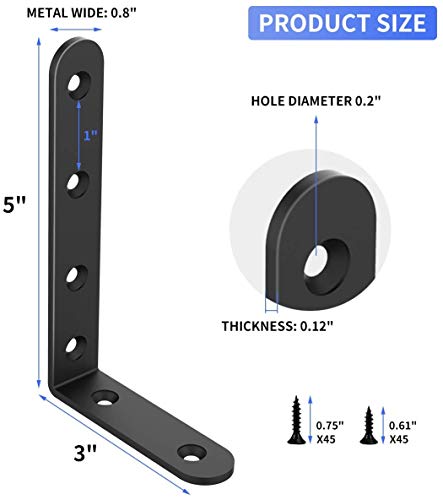20 PCS Black Corner Bracket Heavy Duty Shelf Brackets 5 x 3 Inch L Corner Brace Joint Angle Bracket for Shelves, Furniture Cabinet Bookshelf with Screws - size: 5X3-20PCS