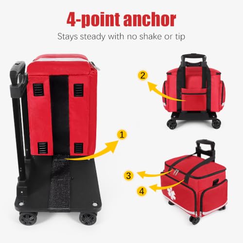 Medical Bag Rolling Roller Bag Trolley Duffel Nurses EMT CNA RN Empty for First Aid Responder Home Health Care Nursing Student Roll Duffle Bag Carry on Wheels Wheeled Work Physicians Doctor - color: Red