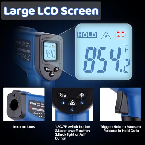 Infrared Thermometer Gun for Griddle, Digital Laser Temperature Thermometer - color: Blue