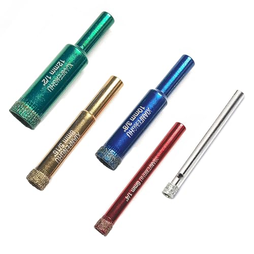 Diamond Drill Bits for Glass, 3/16"-1/2" Diamond Hole Saw Kit | Glass Drill Bit for Ceramic Bottles, Pots, Marble, Tile Cutting 5 PCS - size: 3/16"-1/2"