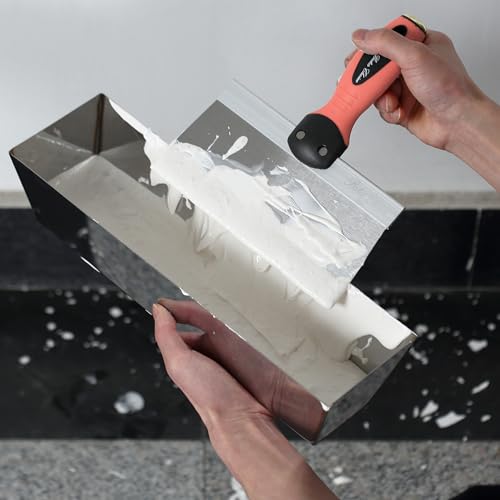 Bates- Drywall Hand Tool Kit, 6pcs, 3" 4" 6" 8" 12", Stainless Steel Drywall Tool with Metal Hammer End, Putty Knife Set, Taping Knives, 12.5" Mud Pan for Joint Taping, Finishing and Patching - color: Orange