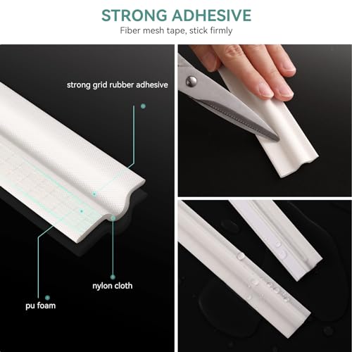 MOPMS Draft Stopper Sweep, Door Weatherproofing Stripping, Window Seal Strip Self-adhisive Soundproof Cuttable Weather Length 13.12 Ft (2 Pcs x 6.56 Ft), White - color: White, size: 13.12 ft (2 pcs)
