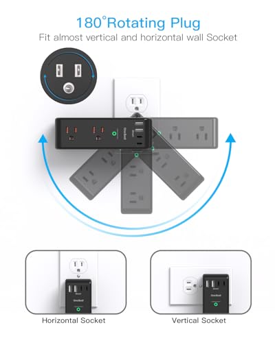 Surge Protector Outlet Extender, Multi Plug Wall Outlet,Rotating Plug,Black - color: Black, size: 2C2A, 1 Pack