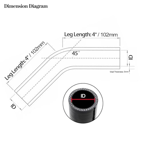 ID 1.5 inch 45 Degree Silicone Elbow Coupler Hose 4" Leg Length - color: Black 45, size: ID: 1.5" (38mm)