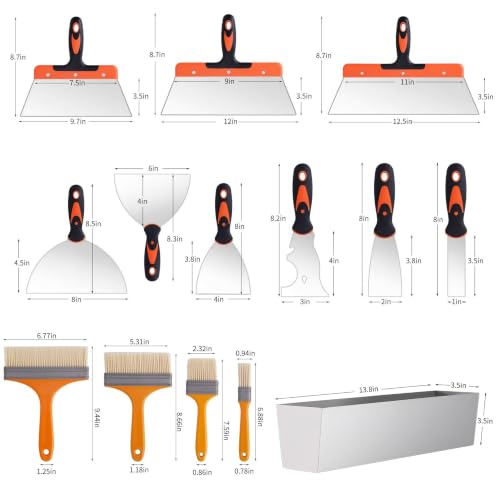 14Pcs Drywall Knife Set, Mud Pan for Finishing and Patching