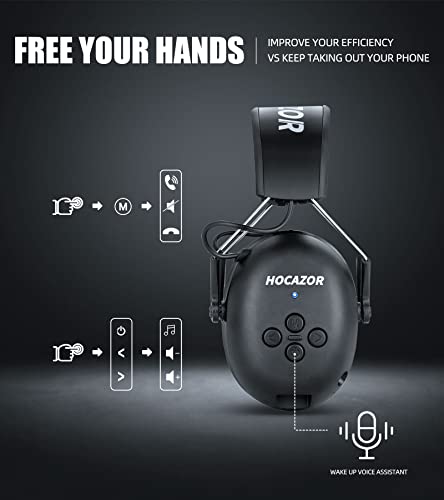 HZ07 Upgrade Bluetooth 5.3 Hearing Protection - NRR 25dB Noise Cancelling Earmuffs 40 Hours+ Playing Time with 1500mAh Rechargeable Battery for Mowing, Workshops, Black - style: Black, No Fm/Am, Bluetooth, Rechargeable Battery