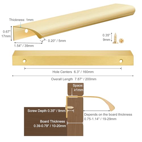 Malimali 5 Pack 7.87" Gold Edge Finger Pulls for Cabinets, Drawer Handles - color: Brushed Gold, size: 200mm/7.87" (5Pcs)