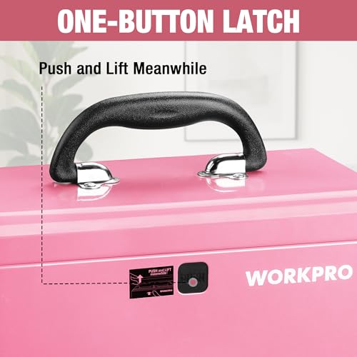 WORKPRO 10.8" Mini Metal Tool Box with Removable Tray - color: Pink