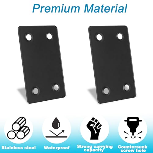 50PCS Flat Straight Brace Brackets, 3.15" Stainless Steel Joining Brackets - size: Black,3.15"x1.6"