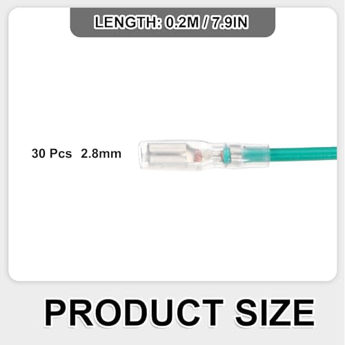 MECCANIXITY 30Pcs 2.8mm Female Spade Crimp Terminal with 20cm Wires - color: Green, size: 2.8mm, 20cm L