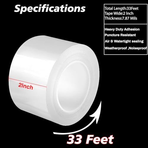 Window Weather Sealing Tape 2 Inch x 33 FT Weather Stripping Residue-Free Clear Window Draft Isolation Sealing Film Caulk Tape for Doors and Shower Glass Gaps Bathroom - size: 2in X 33 FT X 7.87Mils Thickness