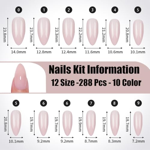 288Pcs Cat Eye Press on Nails Almond Shape 12 Color Glitter Fake Nails Medium, Sparkle Glass Nails Press on, Shiny Acrylic Glue on Nail Gradient Stick on Nail for Women Manicure - color: Style 10