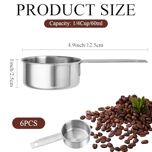 6Pcs Stainless Steel Measuring Cup, 1/4 Cup - 60ml Metal Measuring Cup, Comfortable Hand Feeling Measuring Scoops for Coffee Cooking Baking Kitchen - size: 1/4 cup