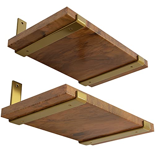 LEOPO 12 inch Shelf Bracket for DIY Floating Shelf, 1/5 inch Thick Heavy Duty Bracket, 4 Pack, Golden - size: 11.25"-4 Pack