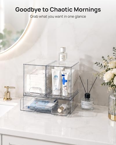 Vtopmart Clear Stackable Storage Drawers Set of 3, Plastic Organizer Bins - style: 2 High+1 Wide