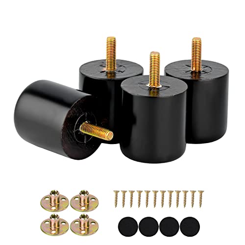 Maricome 2 Inch Furniture Feet Set of 4, 2" Wood Legs for Ottoman Dresser Chair Small Mini Wooden Feet Predrilled M8 Bolt - color: 2 Inch Black Column