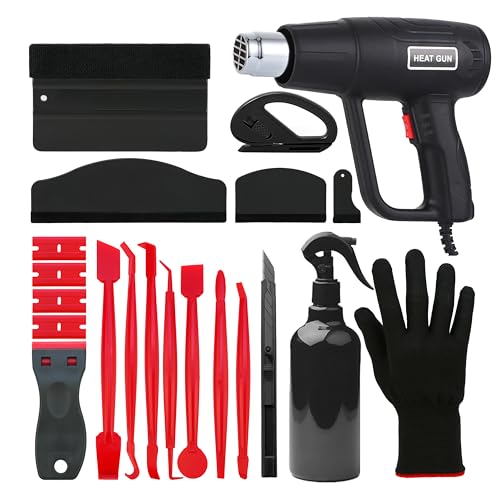 Vinyl Wrap Tool Kit with 2000W Heat Gun, Window Tint, PPF & 7 Detail Tools - color: red&black