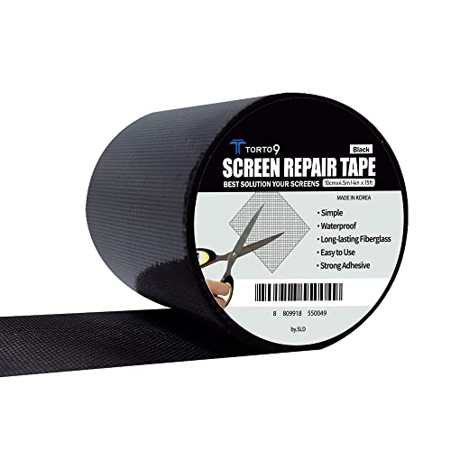 TORTO9 Window Screen Repair Kit, 3-Layer Strong Adhesive & Waterproof Tape Fiberglass Covering mesh (Black, 4 Inch x 15 FT) - color: Black, size: 4 Inch x 15 FT