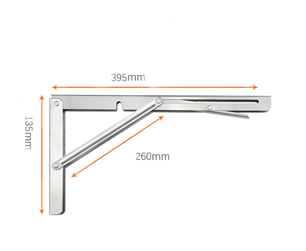 Folding Shelf Brackets, Max Load 330 lb, Heavy Duty Stainless Steel Collapsible Wall Mounted Shelf Brackets for Table, Space Saving DIY Bracket, Pack of 2 (Silver, 2packs 16 Inch) - size: 2packs 16 Inch