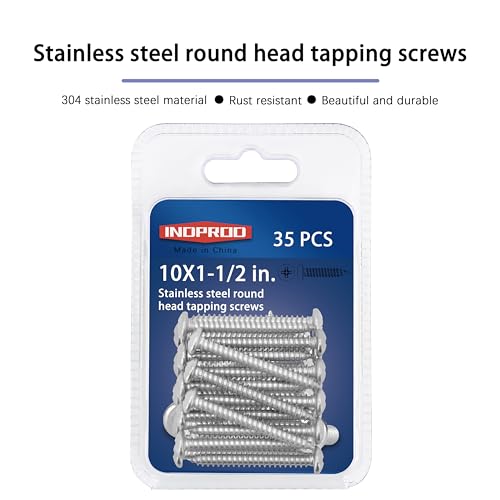 #10x1-1/2 Wood Screw, 304 Stainless Steel Round Head Screws, Phillips Pan Head Sheet Metal Screws, M5 x 40mm Self Tapping Screws, 10x1-1/2-Inch, 35-Piece - size: #10x1-1/2" (M5x40mm)