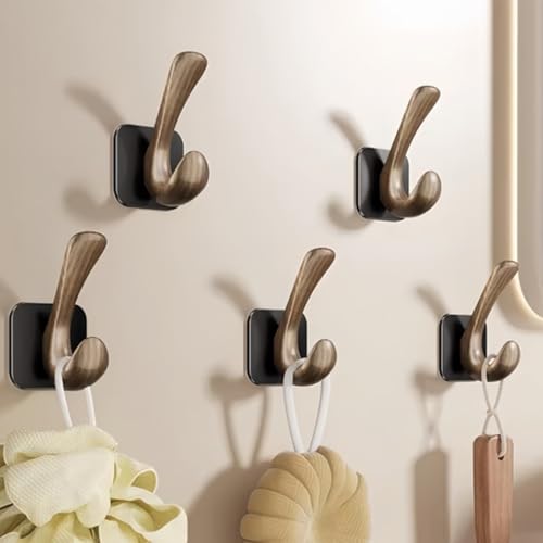 4 Pack Adhesive Wall Hooks for Hanging 22LB Heavy Duty, Wood Grain Waterproof Hooks for Coat Hat Tote Bag & Home Organization (4, Black) - color: Black