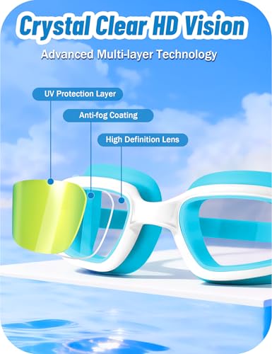Vvinca Kids Swim Goggles, Swimming Goggles for Kids 3-14 Anti-Fog UV Protection No Leak Pool Glasses for Boys Girls - color: 03 - Blue & White