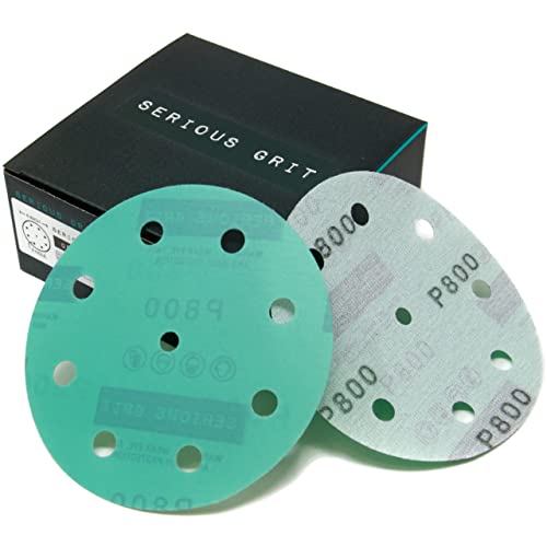 Serious Grit - 5-Inch 9-Hole P800 Grit Sanding Discs - 50 Pack Box - size: 800 Grit