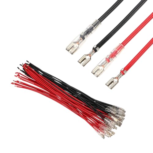 MECCANIXITY 30Pcs 3.8mm Female Spade Crimp Terminal with 20cm Wires - color: Red/Black, size: 3.8mm, 20cm L