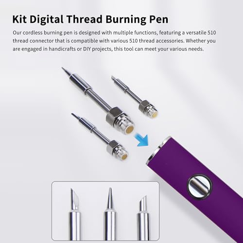 MXHLXRMP Rechargeable Thread Burner Kit, LCD 2.7V/3.4V/4.2V (Blue) | 510 Threaded Battery , USB-C Charging Cable Included,, For Beading, Sewing, Weaving, Leather Craft, Stringing - color: Blue