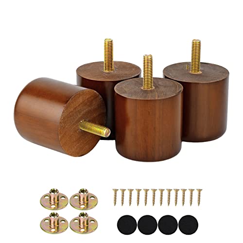 Maricome 2 Inch Wood Furniture Feet Set of 4 Predrilled M8 Bolt Mini Small Replacement Legs for Ottoman Dresser Chair Short Solid Column Modern - color: 2 Inch Walnut Column
