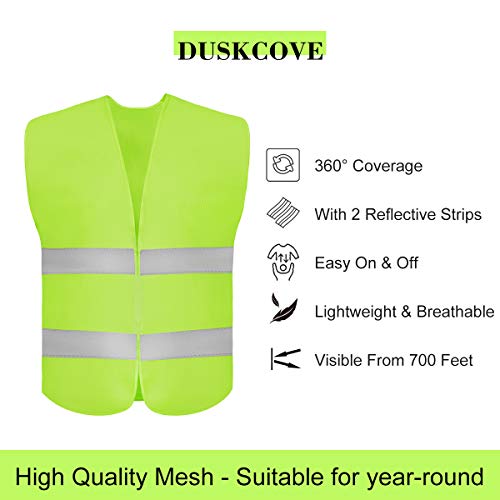 DUSKCOVE 10 Pack High Visibility Safety Vest for Traffic Work, Running, Surveyor and Security Guard - Construction Vest with 2 Reflective Strips, Made from Breathable and Neon Yellow Mesh Fabric - color: Neon Yellow