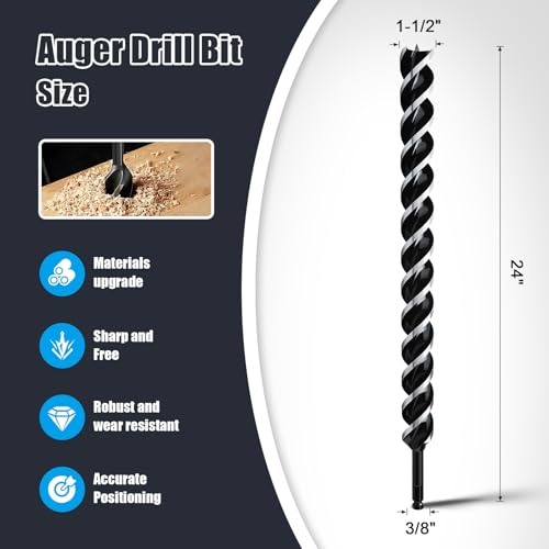 1-1/2" x 24" Auger Drill Bit for Wood,Hex Shank Tri Flute Drill Bit - size: 1-1/2"x24"