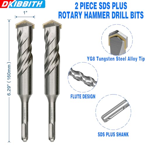 2-Piece 1" SDS Plus Drill Bits Rotary Hammer Drill Bit Set, Carbide Tipped for Drilling Concrete Cement Porcelain Tiles Ceramic Pots Stone Brick, Diameter 25mm, 160mm Long, SDS Plus Shank. - size: 2 Pcs 1", style: 6"