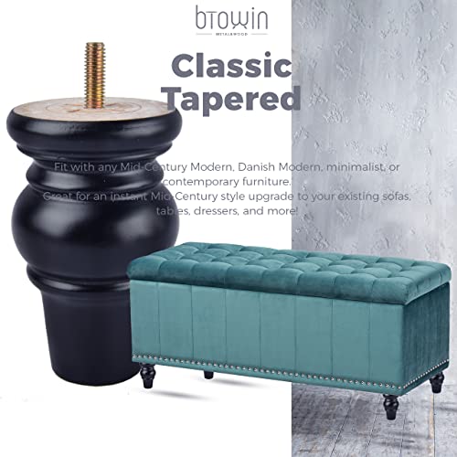 4 inch Solid Wood Bun Furniture Legs, 4Pcs with M8 Bolts, Black - color: Black