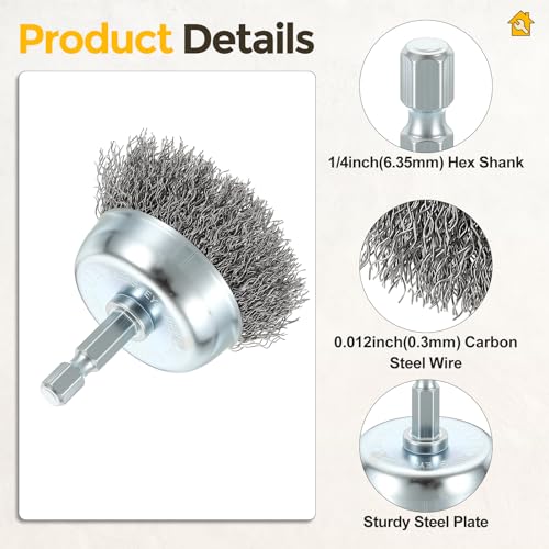 10pcs 2in Wire Cup Brush for Drill, 1/4in Hex Shank, Carbon Steel - size: 2 inch