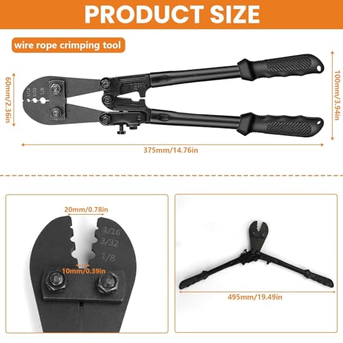 TooTaci Wire Rope Crimping Tool, 14 inch Wire Rope Swaging Tool