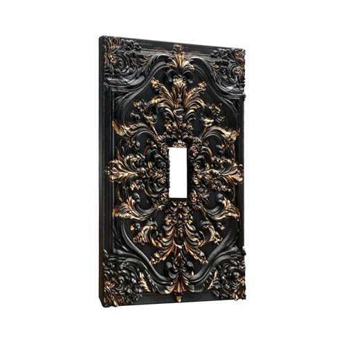 Decorative Light Switch Plate Covers Black Gold Flower Elegant 3D Floral Embossed 1 Gang Light Switch Cover Plate Single Toggle Wall Plate Outlet Covers Faceplate for Bedroom Home Decor - color: Black Gold 01, size: 1-Gang Toggle/ 5 x 3 IN