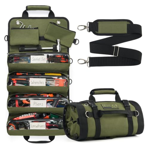 HISEA Roll Up Tool Bag Organizer, 27"*14" Portable Heavy Duty Tool Roll Bag - color: Green