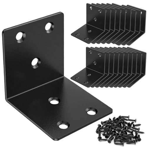 20 Pcs Black Angle Brackets 2"x2"x2" Stainless Steel L Bracket with 120pcs Screws, Heavy Duty Metal Corner Brace 90 Degree Right Angle Corner Bracket for Wood Furniture Frame Bookshelf - size: 2Inch Black Right Angle