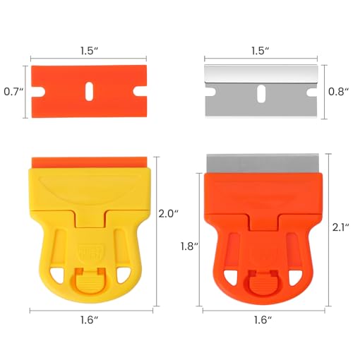 2 Pack Razor Blade Scraper Plastic Razor Blade Scraper Scraper Tool with Extra 10 Plastic Razor Blades and 10 Metal Blades for Adhesive Remover Removing Labels Stickers Taping on Glass Windows