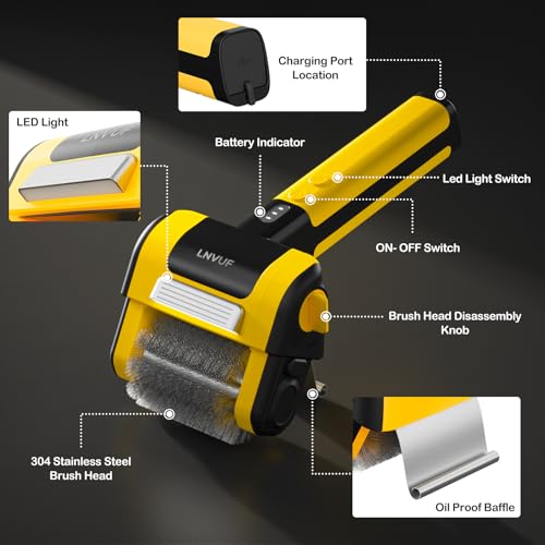 Electric Grill Brush, Grill Cleaner with LED Light, with 800 RPM Motor, Heavy Duty Grill Cleaning Tool, Personalized Grill Gift s for Dad (Yellow) - color: Yellow