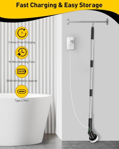Electric Spin Scrubber for Bathroom, Shower Scrubber with Long Handle - color: Dark, size: 3 Brush Heads