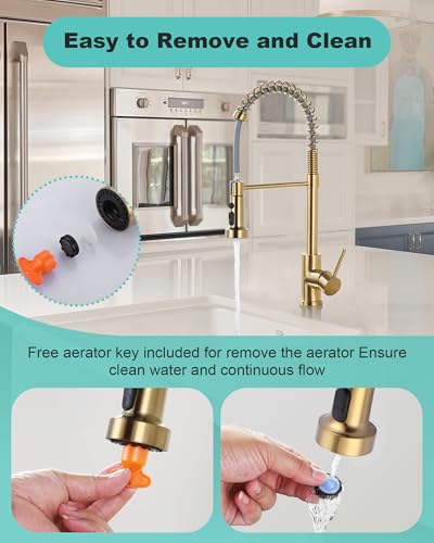 ARCORA Pull Down Kitchen Faucet Head Replacement with 13 Adapters, 3 Modes - color: Brushed Gold