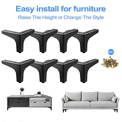 AODIOU Furniture Legs Modern Feet: Couch Legs Replacement Set of 8 - Metal Sofa Legs 6 Inch Heavy Duty - color: Black, size: 6'' / 15cm(8PCS)